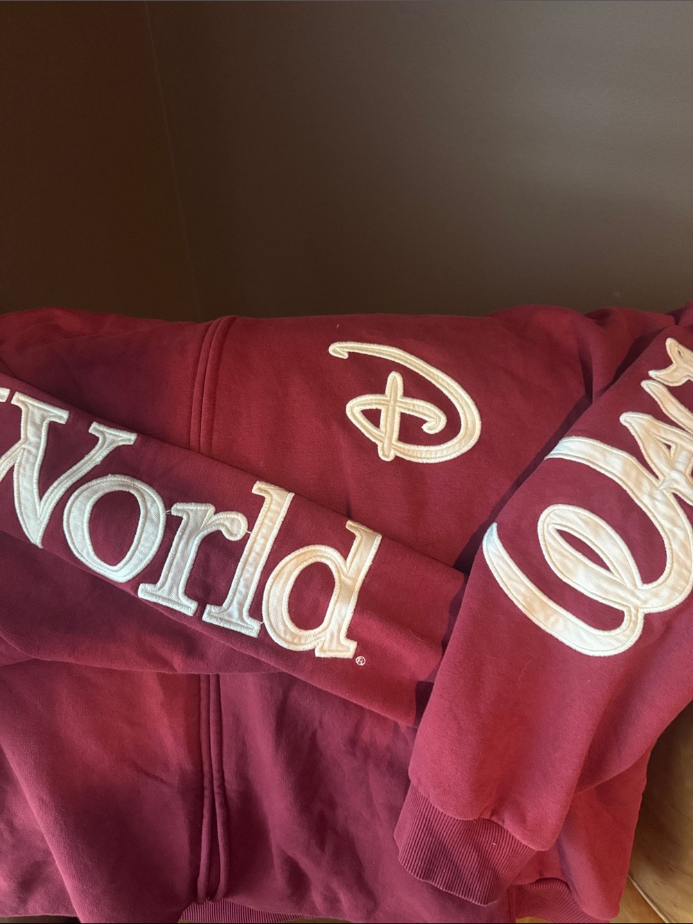Disney Maroon Pullover Hoodie with White Appliqué